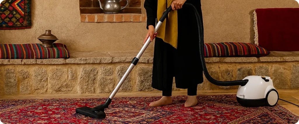 جاروکشیدن فرش قبل از بخارشویی